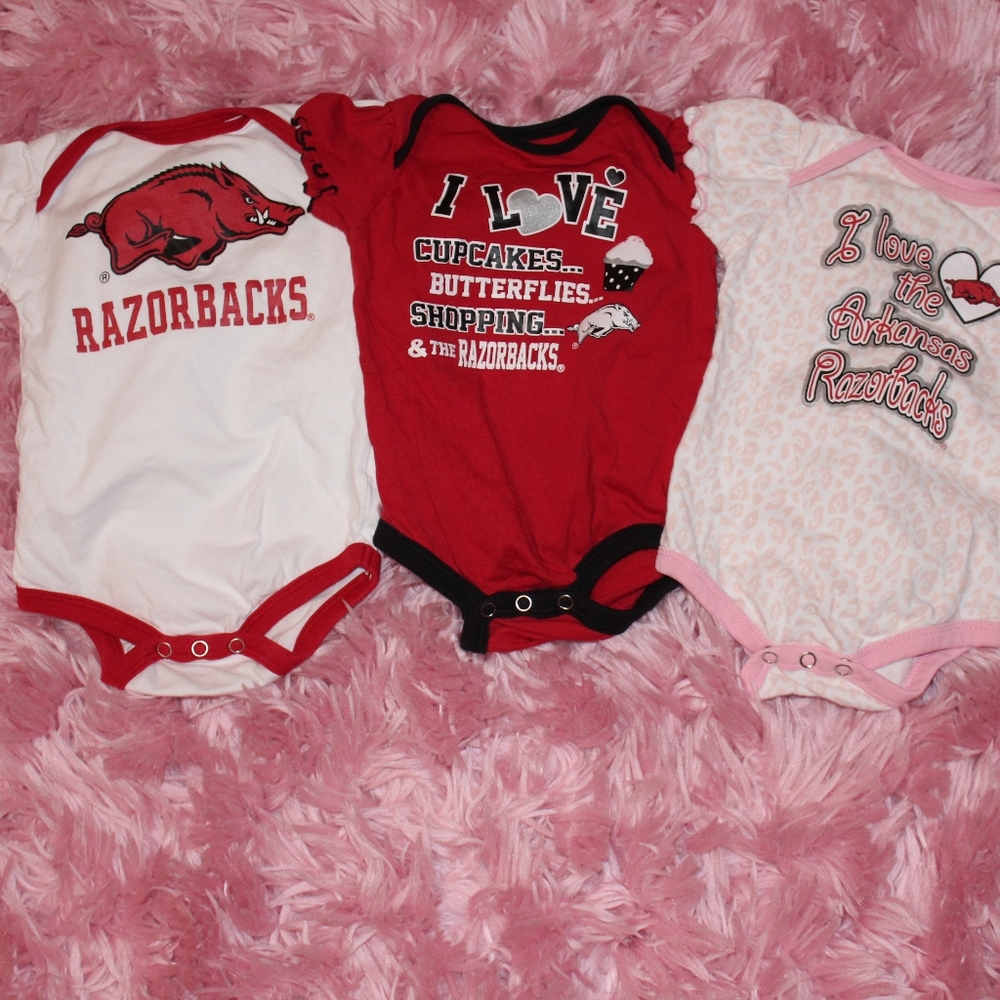 Lot of 3 baby girl Razorback onesies